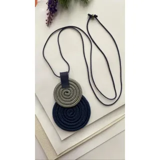 Mandala Dupla Maxi Colar Colorido Artesanal de Corda Náutica - 48. Azul Noite/Chevron