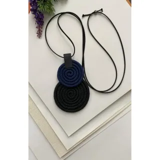 Mandala Dupla Maxi Colar Colorido Artesanal de Corda Náutica - 48. Azul Noite/Chevron
