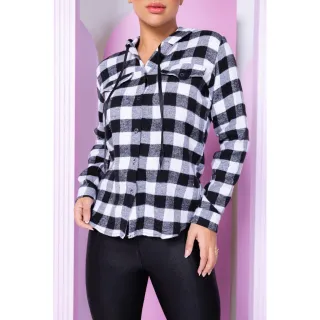 Flanela Xadrez Manga Longa Feminina com Capuz - Camisa Xadrez - Rosa