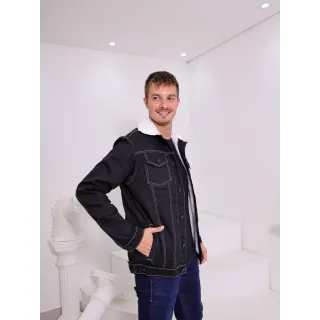 Casacos de inverno masculino em jeans forrados com alpaca - Azul Claro