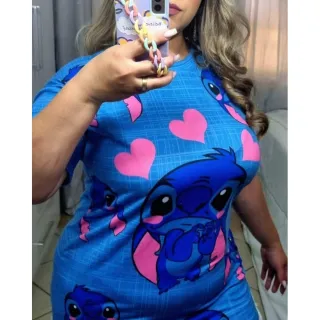 Camisão Plus Size Estampado em Malha Feminino - Vestido de Malha - TURMA DO MICKEY ROSE