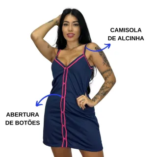 Camisola Alcinha Blogueirinha / Camisola de Botão - Marinho