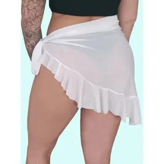 Moda praia elegante: Canga Curta Pareô Com Babado - Branco