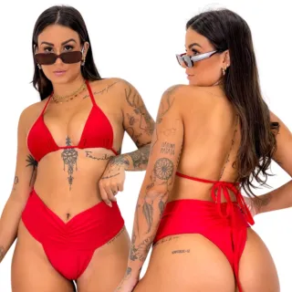 Modelo Calcinha Alta Levanta Bumbum Efeito Lipo Cortininha Biquíni - Preto