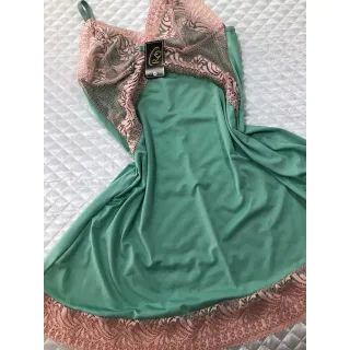 Lingerie Sensual Camisola Feminina Luxo Renda Bicolor Microfibra - Azul