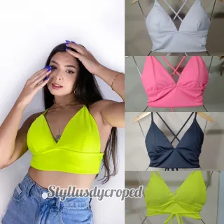 Suplex feminino alça fina, top cropped com alcinha - Raryel - Preto