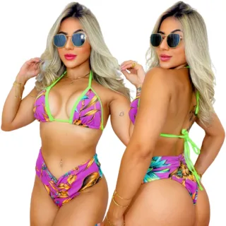 Modelo Calcinha Alta Levanta Bumbum Efeito Lipo Cortininha Biquíni - Preto