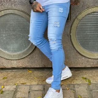 Calça Jeans Masculina Super Skinny Lycra Elastano - Kit com 2 unidades - TURQUESA/ DARK