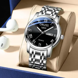 Relógio Masculino à Prova D'água em Aço com Movimento Quartzo - Roma-azul