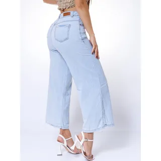 Levanta Bumbum Calça Jeans Feminina Azul Clara Cintura Alta Tecido Leve - 38