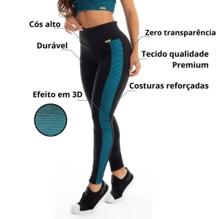 Conjunto Feminino Calça 3D Top Fitness - T0517 - T0581 - Preto - Rosa 3D