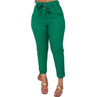 Cintura Alta Calça Jogger Feminina em Linho - Verde Bandeira