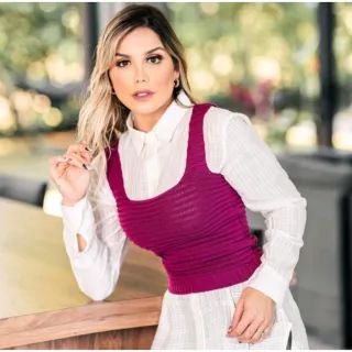 Blusa feminina regata tricot Nervura cropped - Cropped Vervura Azul