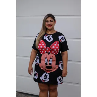 Camisão Plus Size Estampado em Malha Feminino - Vestido de Malha - TURMA DO MICKEY ROSE