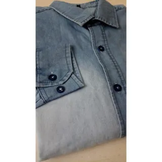 Camisa social lisa manga longa em jeans 100% algodão - JEANS ESCURO