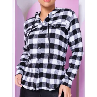 Camisa feminina manga longa xadrez flanelada SEM TOUCA - Vermelho