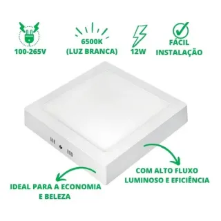 Painel Led 12W Kit 5 Luminárias Quadrado Redondo Alumínio - REDONDO
