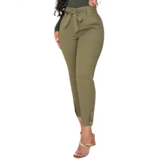 Cintura Alta Calça Jogger Feminina em Linho - Verde Bandeira