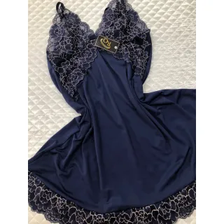 Lingerie Sensual Camisola Feminina Luxo Renda Bicolor Microfibra - Azul