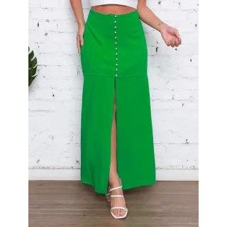 Saia Lisa com Fenda Frontal e Botão - Final de Ano - Saia C fenda Preta