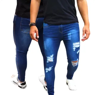 Calça Jeans Masculina Super Skinny Lycra Elastano - Kit com 2 unidades - TURQUESA/ DARK
