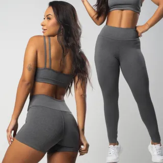 Top de academia, calça legging e shortinho: Kit básico fitness - Preto