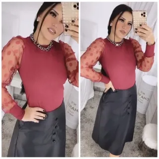 Blusa Manga Longa de Tule com Manga Princesa - Rose