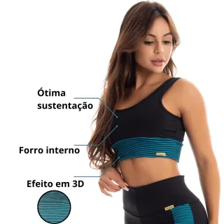 Conjunto Feminino Calça 3D Top Fitness - T0517 - T0581 - Preto - Rosa 3D