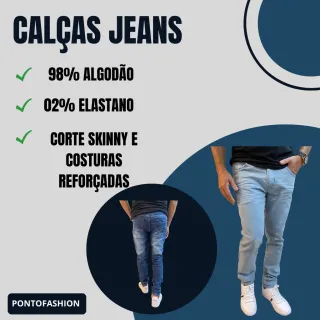 Tendência 2022: Kit com 3 Calças Jeans Masculinas Skinny de Qualidade PREMIUM e Lycra - 48