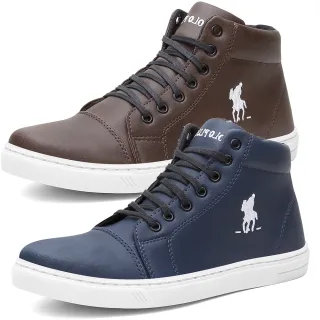 Confortável Tênis Masculino Polo Plus Cano Alto - Kit 2 Pares - 05 Azul + 05 Marrom