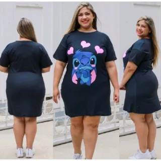 Camisão Plus Size Estampado em Malha Feminino - Vestido de Malha - TURMA DO MICKEY ROSE