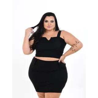 LEIA A DESCRIÇÃO - Conjunto PLUS SIZE Saia + Cropped 026 - Preto