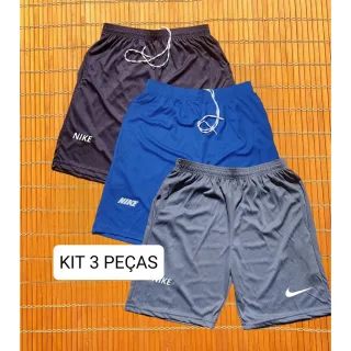 Kit Esporte Masculino 3 Shorts Calção Dry Fit - Preto-preto-preto