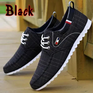 Confortáveis Sapatos Masculinos de Moda Casual em Lona Chata Macia - Preto