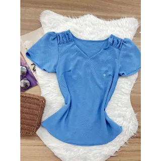 Blusa manga curta feminina com detalhe elástico no ombro - Off