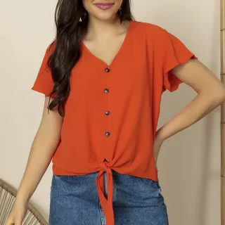 Blusa feminina com botão, manga curta - Verde Escuro