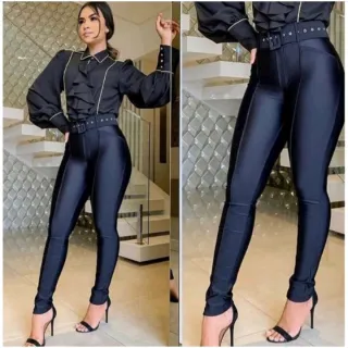 Calça Cintura Alta Skinny Cirrê Corinho - Várias Cores - Zíper Joelho