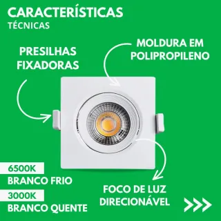 Embutido Luminária Led Spot Redondo Quadrado 7W - Kit com 10 Unidades - REDONDO
