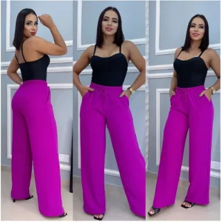 Moda 2023: Calça Pantalona Duna com Elastex na Cintura - Verao - Azul Royal