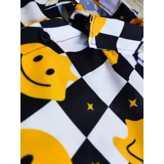 Ref-32 Camisa Xadrez Quadriculada Psicodélica Emoji Amarelo - Tamanho personalizado