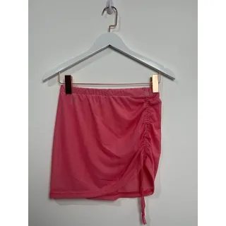 Saia Moda Blogueira Transparente Drapeada Curta Ajustável - Pink