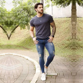 Azul Inglaterra Calça Ballad Masculina Elastano Super Estilosa - 44