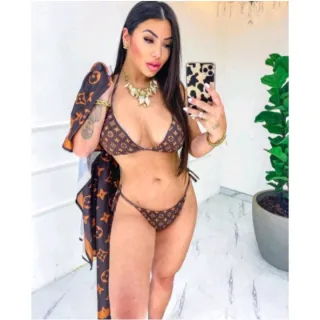 Moda Grife Conjunto Praia Biquínis Amarração Dupla - Conjunto Feminino Biquíni+ Tanga Saída de Praia - Só Biquíni Lv Marrom