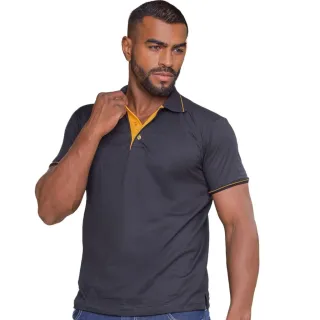 Camisa Polo Masculina Slim Manga Curta - Cores Variadas - Cinza Escuro