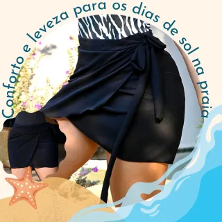 Moda Praia Verão: Canga Pareô Envelope Estampada, Saia Curta Lisa. P M G. - PINK FASHIONCT