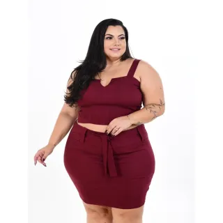 LEIA A DESCRIÇÃO - Conjunto PLUS SIZE Saia + Cropped 026 - Preto