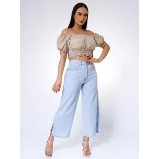 Levanta Bumbum Calça Jeans Feminina Azul Clara Cintura Alta Tecido Leve - 38
