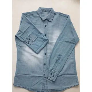 Camisa social lisa manga longa em jeans 100% algodão - JEANS ESCURO