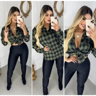 Flanela Xadrez Manga Longa Feminina com Capuz - Camisa Xadrez - Rosa