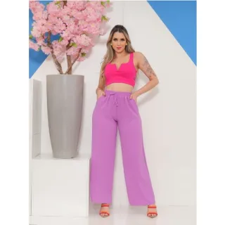 Moda 2023: Calça Pantalona Duna com Elastex na Cintura - Verao - Azul Royal